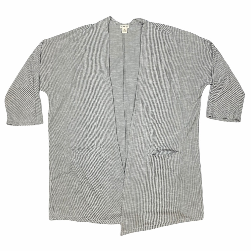 Donni Sweater Women's One Size Gray Long Duster Cardigan Ribbed Pockets Open‎